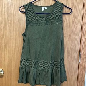 Cato olive green tank with lace